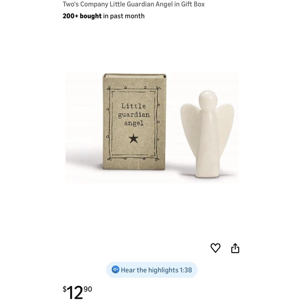 Two's Company Little Guardian Angel in Gift Box, Ceramic, 1.75"x1", White, 2 Pcs